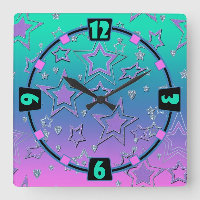 Reloj Cuadrado Navidades gradiente purpurina brillo confetti estr (Anverso)