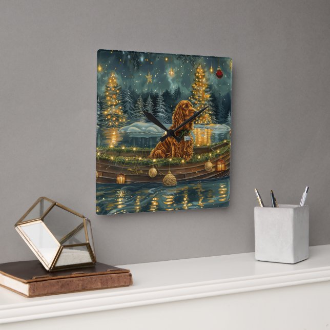 Reloj Cuadrado Navidades irlandeses de la intemperie roja (Oficina)