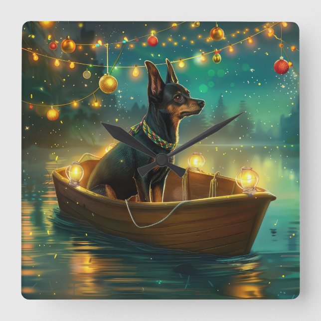 Reloj Cuadrado Navidades Kelpie australianos disfrutan del viaje  (Anverso)