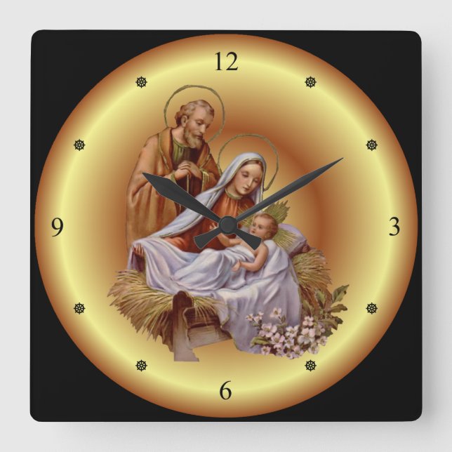 Reloj Cuadrado Navidades ~ La Sagrada Familia ~ Natividad ~ * ~ ~ (Anverso)
