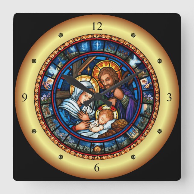Reloj Cuadrado Navidades ~ La Sagrada Familia ~ Natividad ~ * ~ ~ (Anverso)
