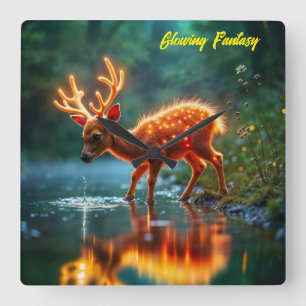 Reloj Cuadrado Navidades luces mágicas del arroyo de ciervos jóve