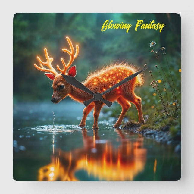 Reloj Cuadrado Navidades luces mágicas del arroyo de ciervos jóve (Anverso)