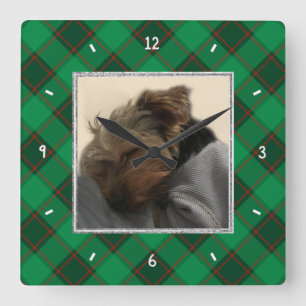 Reloj Cuadrado Navidades personalizados fotograma rojo y verde