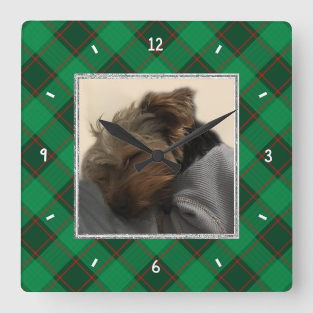 Reloj Cuadrado Navidades personalizados fotograma rojo y verde (Anverso)