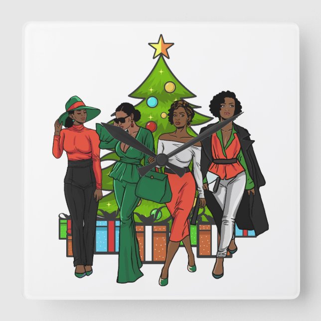 Reloj Cuadrado Navidades Reina Melanin Sista Chica Negro Diversió (Anverso)