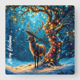Reloj Cuadrado Navidades reno arte de fantasía del Polo Norte