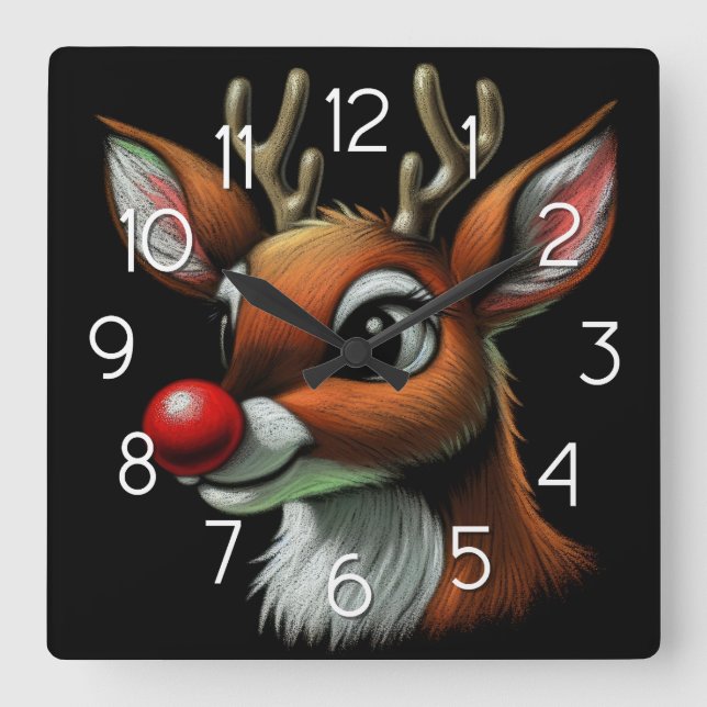 Reloj Cuadrado Navidades reno Red Nose Rudolph (Anverso)
