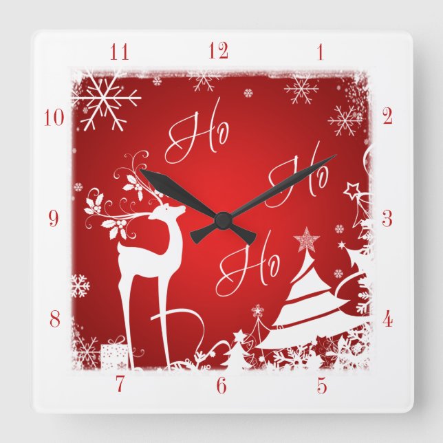 Reloj Cuadrado Navidades rojos y blancos de Ho Ho Ho Ho Ho con ci (Front)