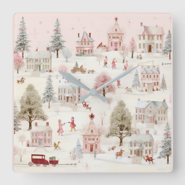 Reloj Cuadrado Navidades rosados de época (Anverso)