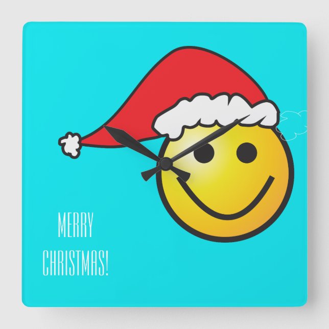 Reloj Cuadrado Navidades Santa Hat Turquoise Happy Clock (Anverso)