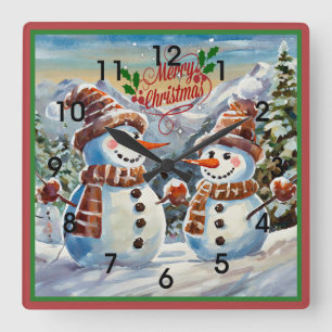 Reloj Cuadrado Navidades Snowmen, Feliz Navidad,