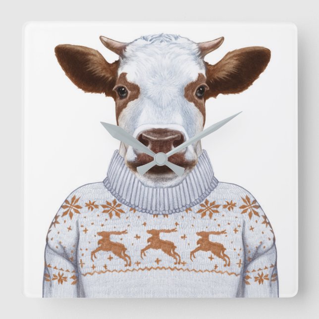 Reloj Cuadrado Navidades Sweater Cow (Anverso)