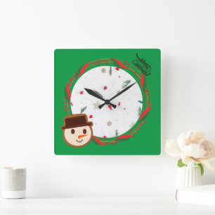 Reloj Cuadrado Navidades verdes festivos de Snowman