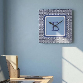 Reloj Cuadrado Navy Geometric Chevron Monogram Design