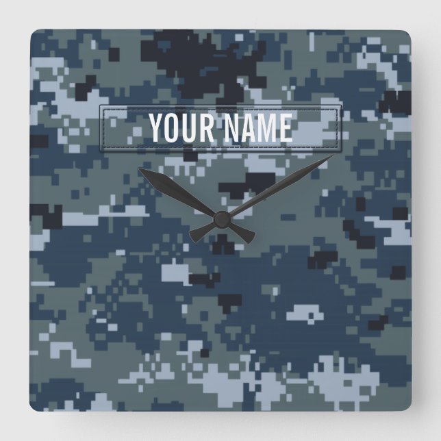 Reloj Cuadrado Navy NWU Camouflage Customizable (Anverso)