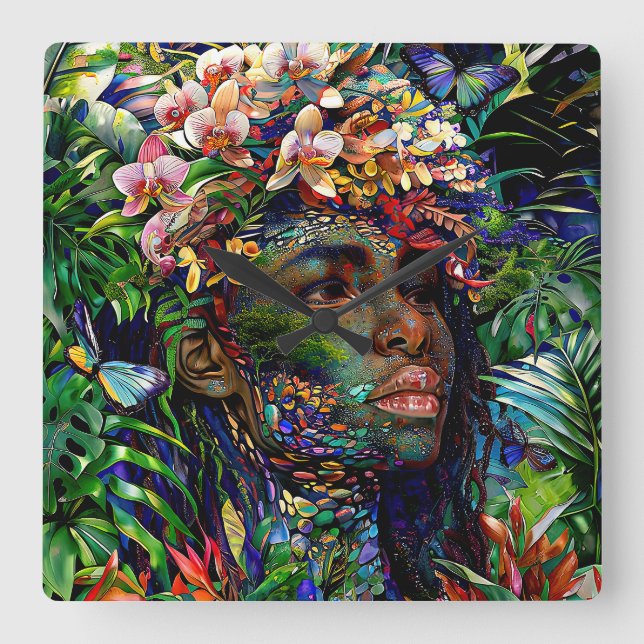 Reloj Cuadrado "Nayari" - Espejo De La Selva - Mujeres En La Amaz (Anverso)