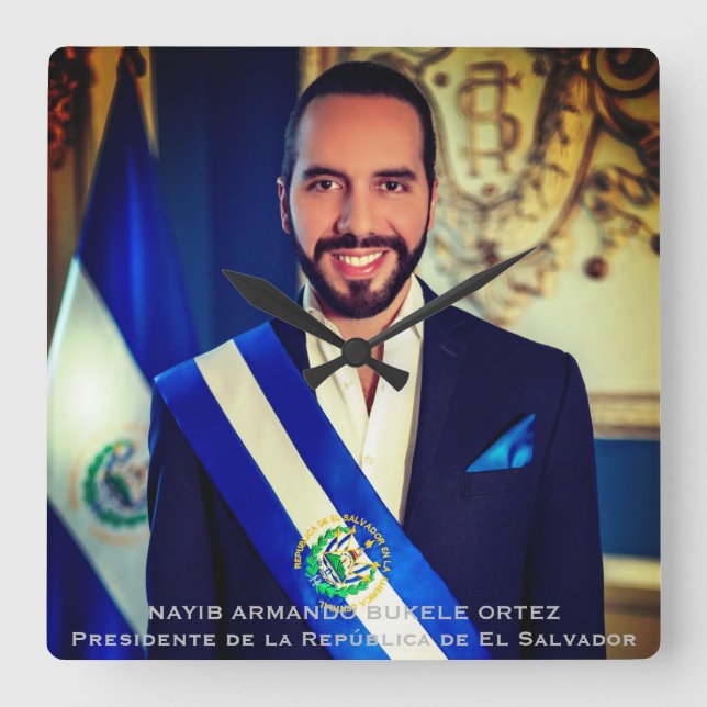 Reloj Cuadrado Nayib Bukele, presidente de El Salvador (Anverso)