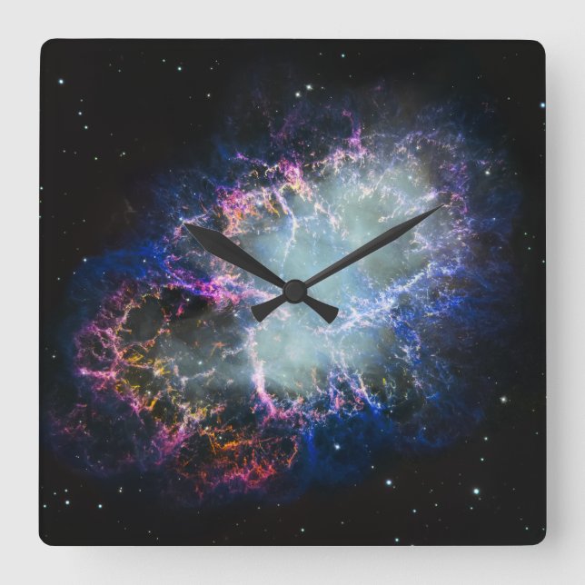 Reloj Cuadrado Nebulosa del Cangrejo Arcoíris (Anverso)