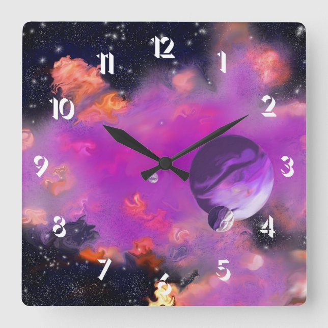 Reloj Cuadrado Nebulosa rosa (Anverso)