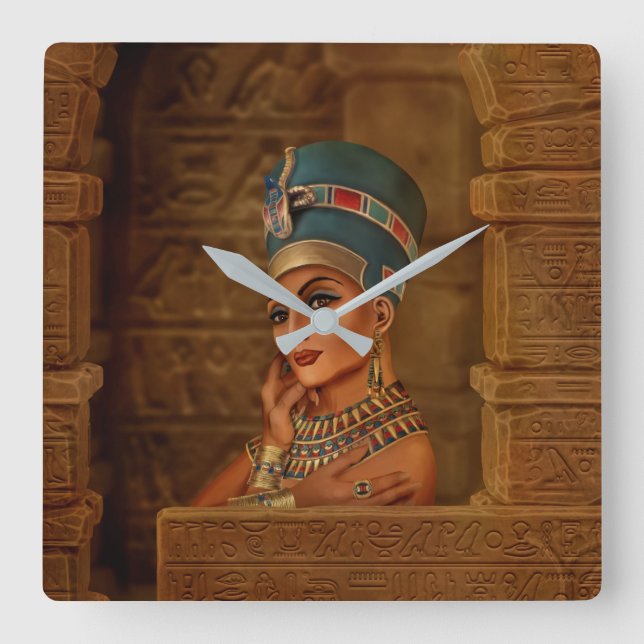 Reloj Cuadrado Nefertiti - Neferneferuaten la reina egipcia (Anverso)