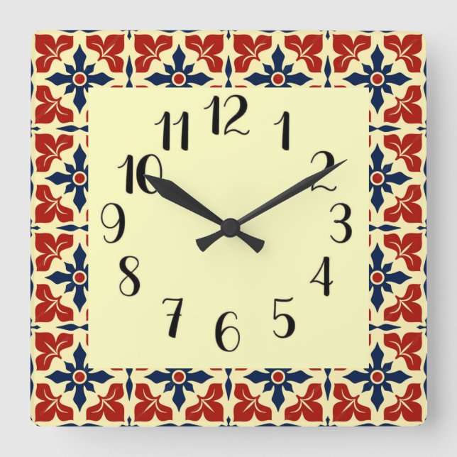 Reloj Cuadrado Negrita mosaico marroquí (Anverso)
