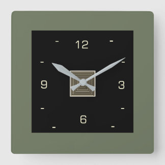 Reloj Cuadrado  Negro con números de crema y borde de olivo 