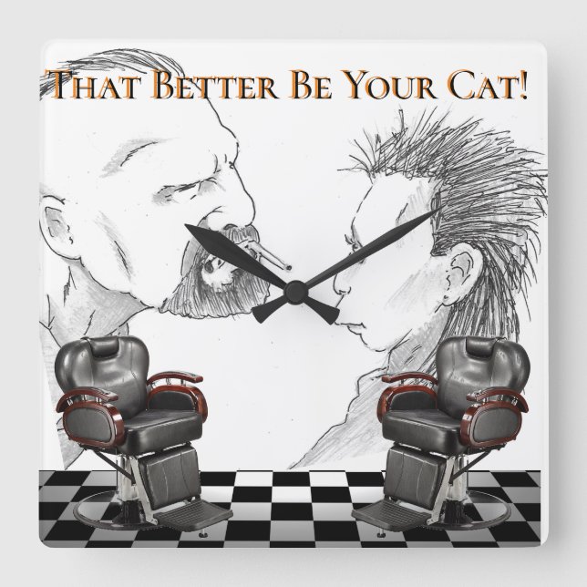 Reloj Cuadrado Negro de la peluquería de caballeros, blanco, (Anverso)