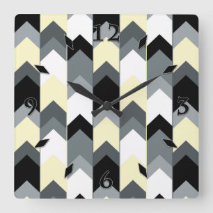 Reloj Cuadrado Negro, gris, chevron amarillo 