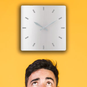 Reloj Cuadrado Negro mínimo de plata gris monocromático de Ombr