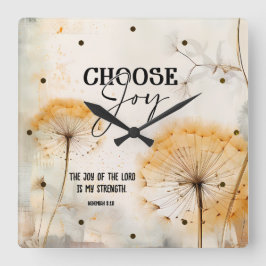 Reloj Cuadrado Nehemías 8:10 Alegría del Señor Biblia Dandelion