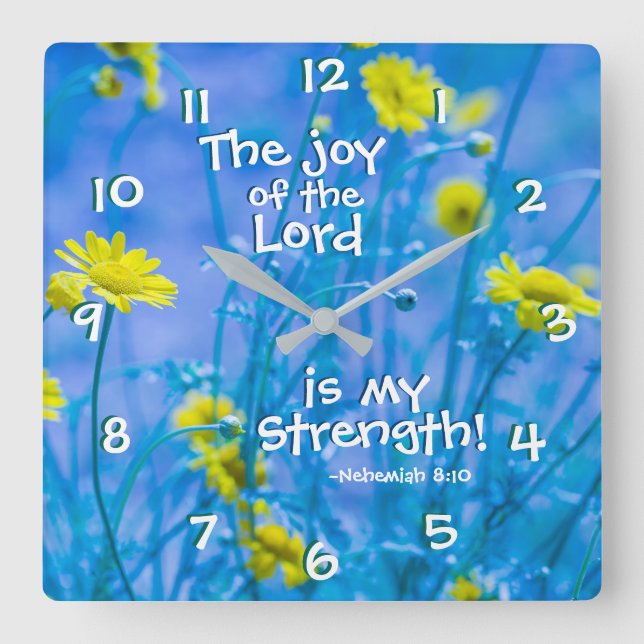 Reloj Cuadrado Nehemías 8:10 El gozo del Señor es mi fuerza (Anverso)