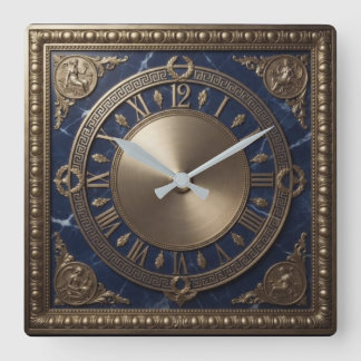 Reloj Cuadrado Neoclassical Blue Marble and Gold Cherub