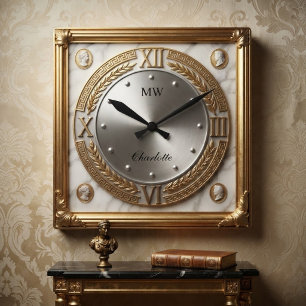 Reloj Cuadrado Neoclassical White Marble and Gold Cameo