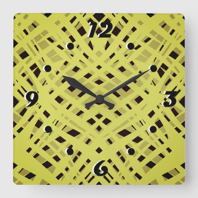 Reloj Cuadrado Neón, abstracto, negro, amarillo (Anverso)