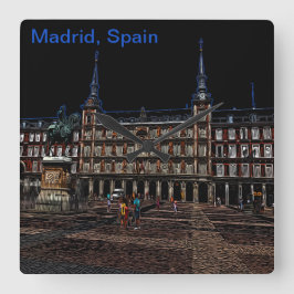 Reloj Cuadrado Neon Art of a plaza in Madrid, Spain
