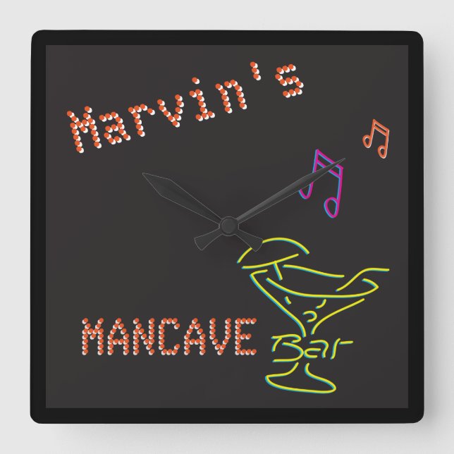 Reloj Cuadrado Neon Fake Mancave Tavern Dos (Anverso)
