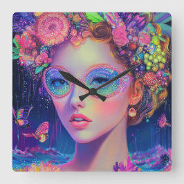 Reloj Cuadrado Neon Garden Goddess
