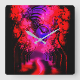 Reloj Cuadrado Neon Goddess in Enchanted Forest