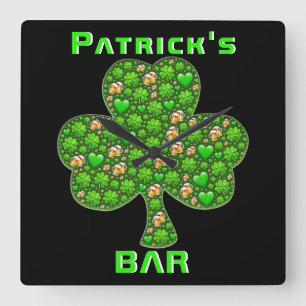 Reloj Cuadrado Neon Irish Pub Bar Rótulo Clock Shamrock Beer Nomb