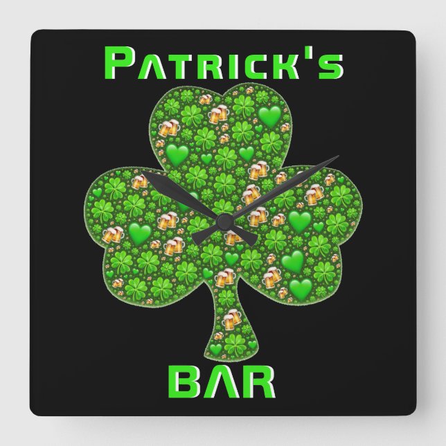 Reloj Cuadrado Neon Irish Pub Bar Rótulo Clock Shamrock Beer Nomb (Anverso)