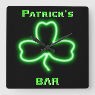 Reloj Cuadrado Neon Irish Pub Bar Rótulo Clock Shamrock Beer Nomb