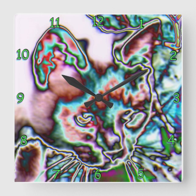 Reloj Cuadrado Neon Kitty (Anverso)