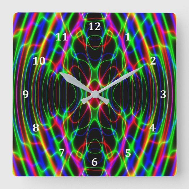 Reloj Cuadrado Neon Laser Light Psychedelic Abstract (Anverso)