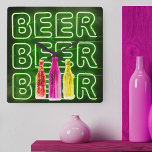 Reloj Cuadrado Neon LED Beer Rótulo Green<br><div class="desc">Reloj cuadrado en la pared impreso con el signo de la barra de aspecto de neón. El diseño tiene botellas de cerveza de color y está escrito con la palabra BEER en iluminación LED. Tiene una paleta de colores verde, rojo, rosa y amarillo. Por favor, navegue por nuestra tienda en...</div>