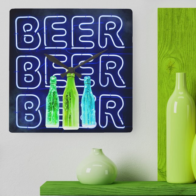 Reloj Cuadrado Neon LED Beer Rótulo Royal Blue (Beer Clock with mock neon bar sign design.)