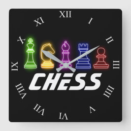 Reloj Cuadrado Neon Lights Chess Pieces Chess King