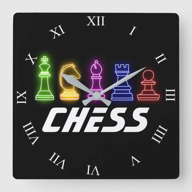 Reloj Cuadrado Neon Lights Chess Pieces Chess King (Anverso)