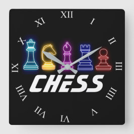 Reloj Cuadrado Neon Lights Chess Pieces Chess Queen