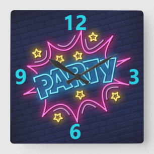 Reloj Cuadrado Neon Party Sign Square Wall Clock